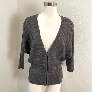 Eileen Fisher Womens Medium 100% Wool Batwing Zip Up Cardigan Sweater Brown